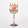 Lolita Happy 75th Birthday Handpainted Wine Glass, 15 Oz. -Hallmark Store 75th Birthday Cake and Flowers Wine Glass 6016992 01