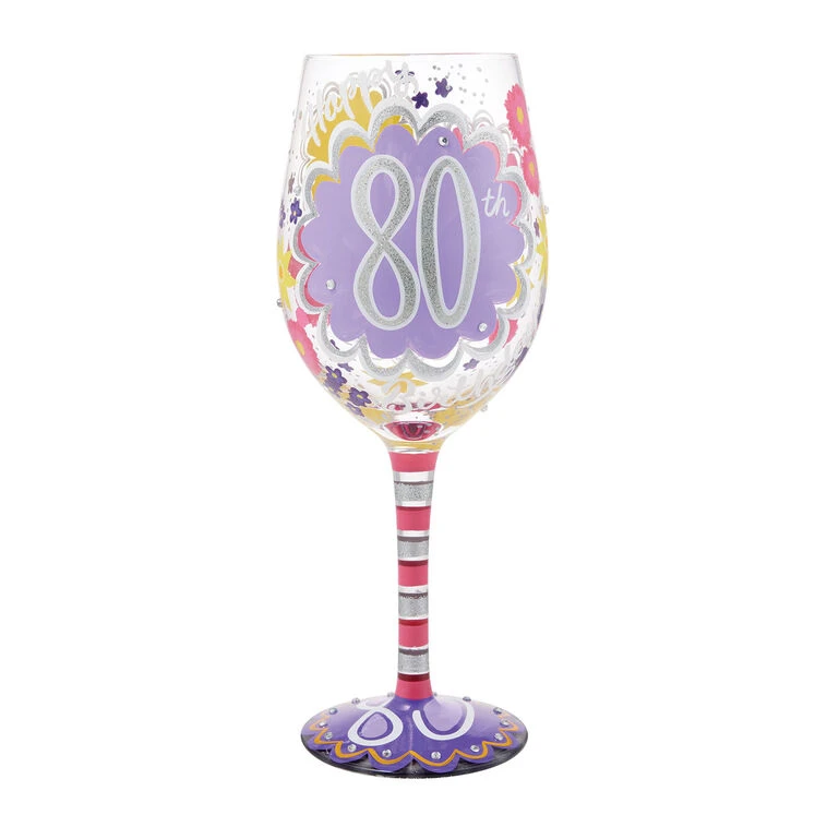 Lolita Happy 80th Birthday Handpainted Wine Glass, 15 Oz. 3 Lolita Happy 80th Birthday Handpainted Wine Glass, 15 Oz.