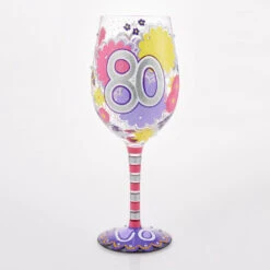 Lolita Happy 80th Birthday Handpainted Wine Glass, 15 Oz. 7 Lolita Happy 80th Birthday Handpainted Wine Glass, 15 Oz. -Hallmark Store 80th Birthday Vibrant Flowers Wine Glass 6016993 02