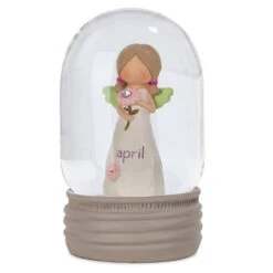 Blossom Bucket April Birthstone Angel Snow Globe, 4.2"
