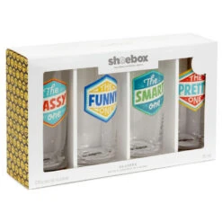 Hallmark Badges Of Honor Funny Drinking Glasses, Set Of 4 8 Hallmark Badges Of Honor Funny Drinking Glasses, Set Of 4 -Hallmark Store Badges of Honor Funny Drinking Glass Set 1SHX1009 03