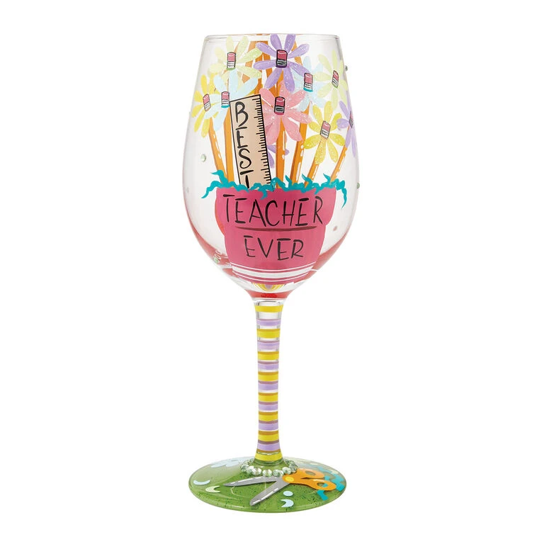 Lolita Best Teacher Ever Handpainted Wine Glass, 15 Oz. 3 Lolita Best Teacher Ever Handpainted Wine Glass, 15 Oz.