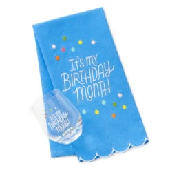 Hallmark Birthday Month Tea Towel And Wine Glass Bundle