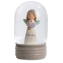 Blossom Bucket February Birthstone Angel Snow Globe, 4.2"