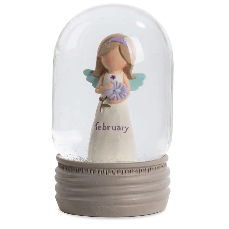 Blossom Bucket February Birthstone Angel Snow Globe, 4.2" 3 Blossom Bucket February Birthstone Angel Snow Globe, 4.2"