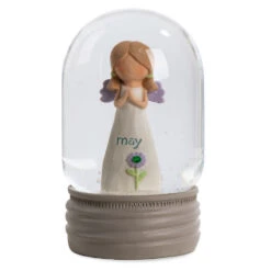 Blossom Bucket May Birthstone Angel Snow Globe, 4.2"