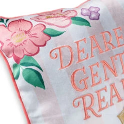 Hallmark Bridgerton Dearest Gentle Reader Throw Pillow, 18x18 -Hallmark Store Bridgerton Pink and White Stripe Floral Throw Pillow 1PCL1059 03