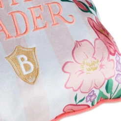 Hallmark Bridgerton Dearest Gentle Reader Throw Pillow, 18x18 -Hallmark Store Bridgerton Pink and White Stripe Floral Throw Pillow 1PCL1059 04