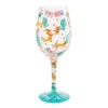 Lolita Woof It Up Handpainted Wine Glass, 15 Oz. -Hallmark Store Colorful Dogs and Hearts Wine Glass 6016981 01
