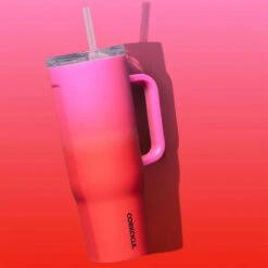 Corkcicle Sangria Cruiser Insulated Tumbler With Handle 40 Oz. 7 Corkcicle Sangria Cruiser Insulated Tumbler With Handle 40 Oz. -Hallmark Store Corkcicle Sangria Pink and Red Ombr Cup With Handle 22240CSA 03