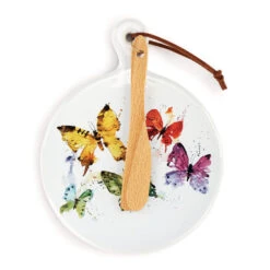 Demdaco Flock Of Butterflies Mini Ceramic Serving Board With Spreader, 6.5"