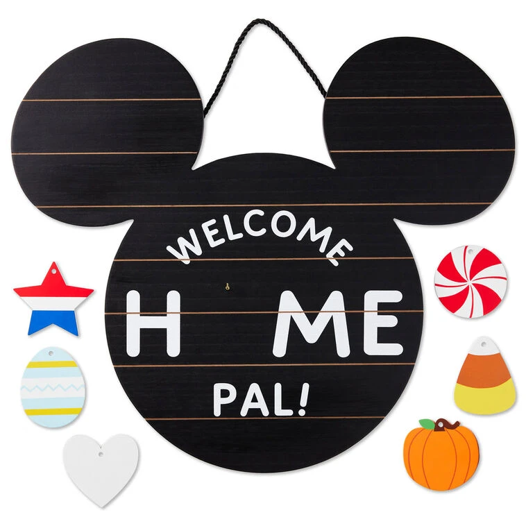 Hallmark Disney Mickey Mouse Ears Welcome Sign With Seasonal Decorations 3 Hallmark Disney Mickey Mouse Ears Welcome Sign With Seasonal Decorations