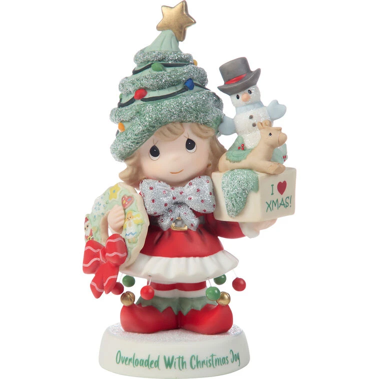 Precious Moments Overloaded With Christmas Joy Girl Figurine, 5.8" 3 Precious Moments Overloaded With Christmas Joy Girl Figurine, 5.8"