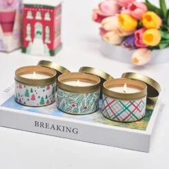 Festive Holiday Scented Candle Tins, 3-Pack -Hallmark Store Festive Holiday Candle Tins HMTINSET 07