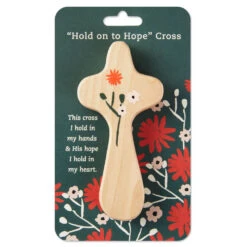Hallmark Hold On To Hope Comfort Cross -Hallmark Store Floral Handheld Wooden Prayer Cross 1REL2031 02