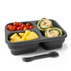 Krumbs Kitchen Gray Collapsible Silicone Meal Prep Container -Hallmark Store Gray Collapsible Silicone Meal Prep Container KKMPCBLK 04