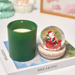 Green Mistletoe Scented Santa Sleigh Snow Globe Candle 10 Green Mistletoe Scented Santa Sleigh Snow Globe Candle -Hallmark Store Green Under Mistletoe Candle Santa Sleigh Snow Globe HMSNWGLB4 04