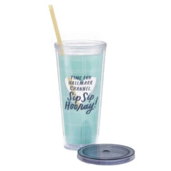 Hallmark Channel Sip Sip Hooray Water Tumbler, 22 Oz. 8 Hallmark Channel Sip Sip Hooray Water Tumbler, 22 Oz. -Hallmark Store Hallmark Channel Sip Sip Hooray Cold Cup With Straw 1HKC2330 03