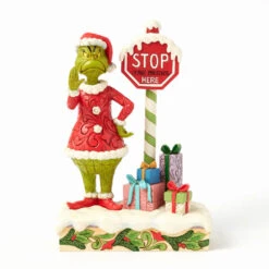 Enesco Jim Shore Grinch By Light-Up Stop Sign Figurine, 9.3"