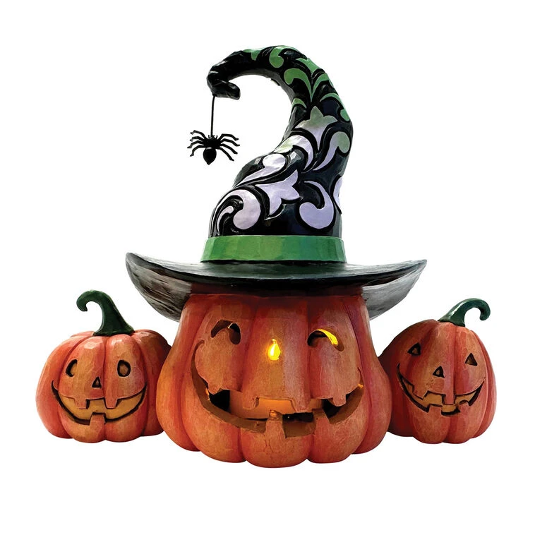 Enesco Jim Shore Three Halloween Jack-o'-Lanterns Figurine With Light, 6.1" H 4 Enesco Jim Shore Three Halloween Jack-o'-Lanterns Figurine With Light, 6.1" H - Image 2