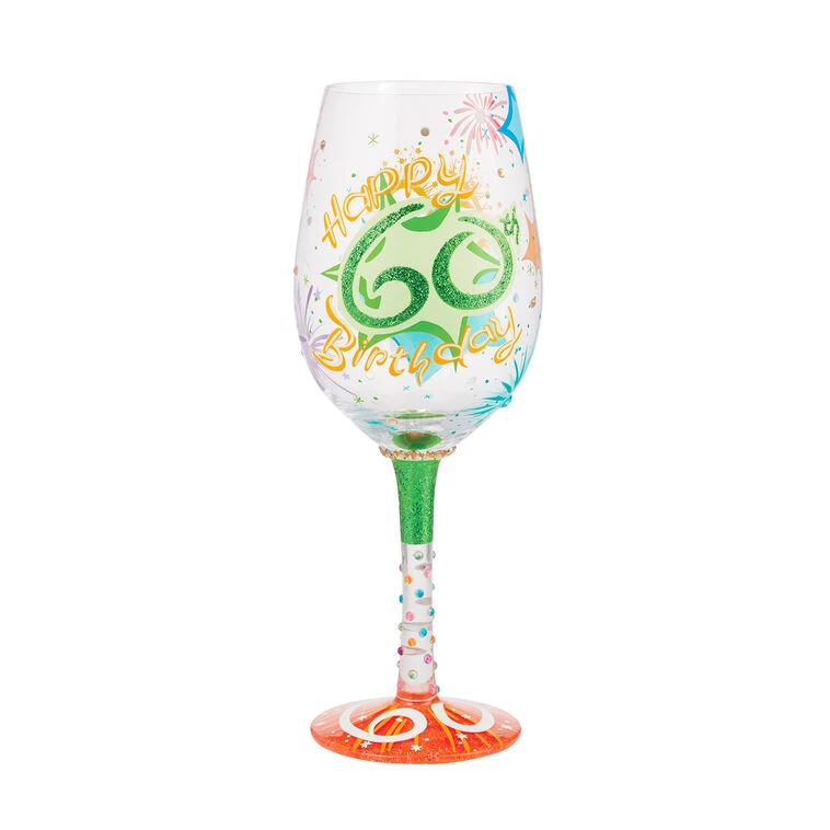 Lolita Happy 60th Birthday Handpainted Wine Glass, 15 Oz. 3 Lolita Happy 60th Birthday Handpainted Wine Glass, 15 Oz.