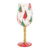 Lolita Most Wonderful Time Of The Year Handpainted Wine Glass, 15 Oz. -Hallmark Store Lolita Red and Green Christmas Trees Wine Glass 6017345 01