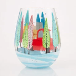 Lolita Christmas Haul Handpainted Stemless Wine Glass, 20 Oz. -Hallmark Store Lolita Truck Loaded With Presents Stemless Wine Glass 6017396 02