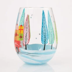 Lolita Christmas Haul Handpainted Stemless Wine Glass, 20 Oz. -Hallmark Store Lolita Truck Loaded With Presents Stemless Wine Glass 6017396 03
