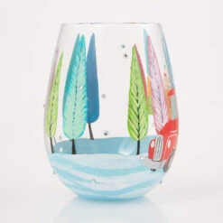 Lolita Christmas Haul Handpainted Stemless Wine Glass, 20 Oz. -Hallmark Store Lolita Truck Loaded With Presents Stemless Wine Glass 6017396 04