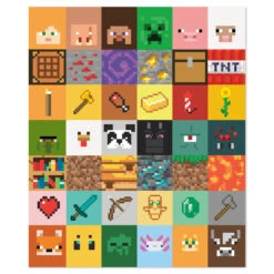 Hallmark Minecraft Game Icons Throw Blanket, 51x62 -Hallmark Store Minecraft Game Icons in Colorful Grid Fleece Blanket 1NIT1024 02