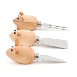 Kikkerland Cheese Knives With Mice Handles, Set Of 3