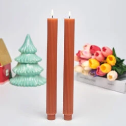 Orange Ridged Taper Candles, Set Of 2 -Hallmark Store Orange Ridged Taper Candle Set HMTAPER5 03