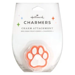 Hallmark Charmers Paw Print Silicone Charm, 1.8" H -Hallmark Store Orange and White Paw Print Silicone Drink Charm 1ICN1044 04