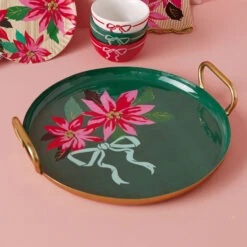 Hallmark Lacey Chabert Collection Poinsettias On Green Serving Tray, 13"