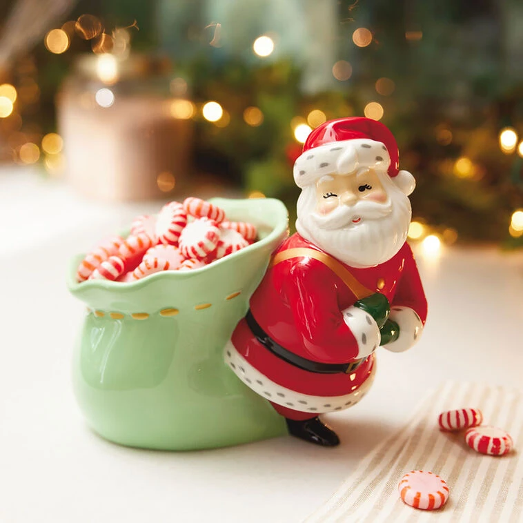 Hallmark Santa With Toy Bag Candy Dish, 7" H 3 Hallmark Santa With Toy Bag Candy Dish, 7" H