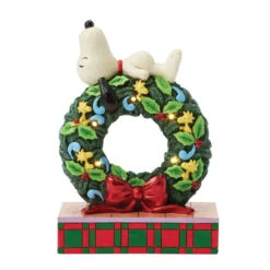 Enesco Jim Shore Peanuts Snoopy Sleeping On Light-Up Wreath Figurine, 7.13" 10 Enesco Jim Shore Peanuts Snoopy Sleeping On Light-Up Wreath Figurine, 7.13" -Hallmark Store Snoopy Atop LightUp Wreath Figurine 6017242 02
