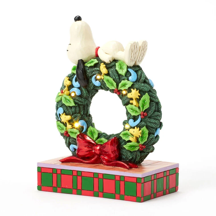 Enesco Jim Shore Peanuts Snoopy Sleeping On Light-Up Wreath Figurine, 7.13" 7 Enesco Jim Shore Peanuts Snoopy Sleeping On Light-Up Wreath Figurine, 7.13" - Image 5