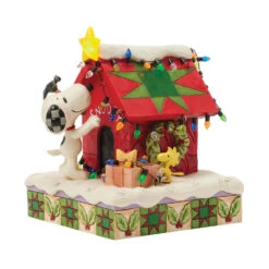 Enesco Jim Shore Peanuts Snoopy Decorating Doghouse Light-Up Figurine, 6.3" -Hallmark Store Snoopy Decorates Doghouse for Holidays Figurine 6017241 02