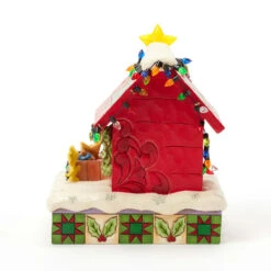 Enesco Jim Shore Peanuts Snoopy Decorating Doghouse Light-Up Figurine, 6.3" -Hallmark Store Snoopy Decorates Doghouse for Holidays Figurine 6017241 07