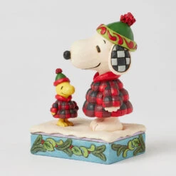 Enesco Jim Shore Peanuts Snoopy And Woodstock In Puffer Coats Figurine, 5.5" -Hallmark Store Snoopy and Woodstock in Plaid Puffer Coats Figurine 6017234 04