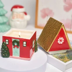 Vanilla Cinnamon Crunch Scented Ceramic Red House Candle -Hallmark Store Vanilla Cinnamon Ceramic Red House Candle HMHOUSE3 06