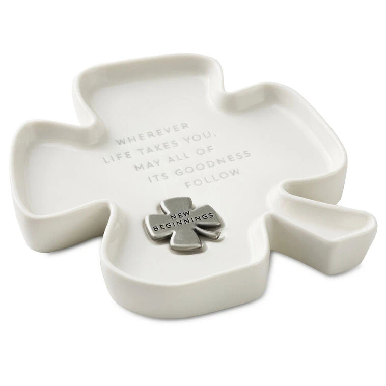 Hallmark Clover-Shaped Trinket Dish With Token 3 Hallmark Clover-Shaped Trinket Dish With Token