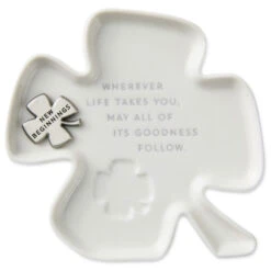 Hallmark Clover-Shaped Trinket Dish With Token 9 Hallmark Clover-Shaped Trinket Dish With Token -Hallmark Store White 4Leaf Clover Shaped Trinket Dish With Token 1BIT2004 02
