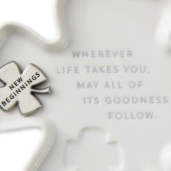 Hallmark Clover-Shaped Trinket Dish With Token 12 Hallmark Clover-Shaped Trinket Dish With Token -Hallmark Store White 4Leaf Clover Shaped Trinket Dish With Token 1BIT2004 05