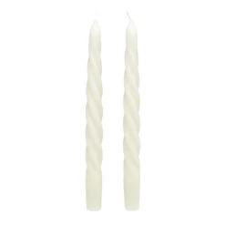 White Spiral Taper Candles, Set Of 2